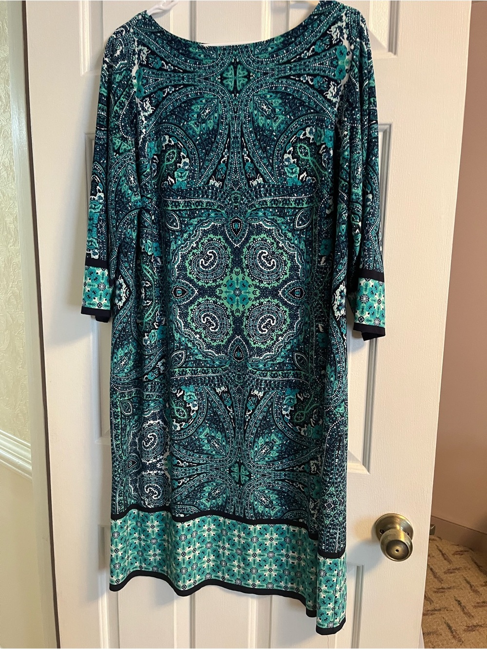 Signature Teal and Navy Paisley Long Sleeve Dress